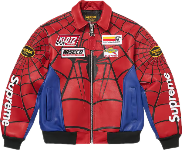 Supreme Vanson Leathers Spider-Man Jacket Red